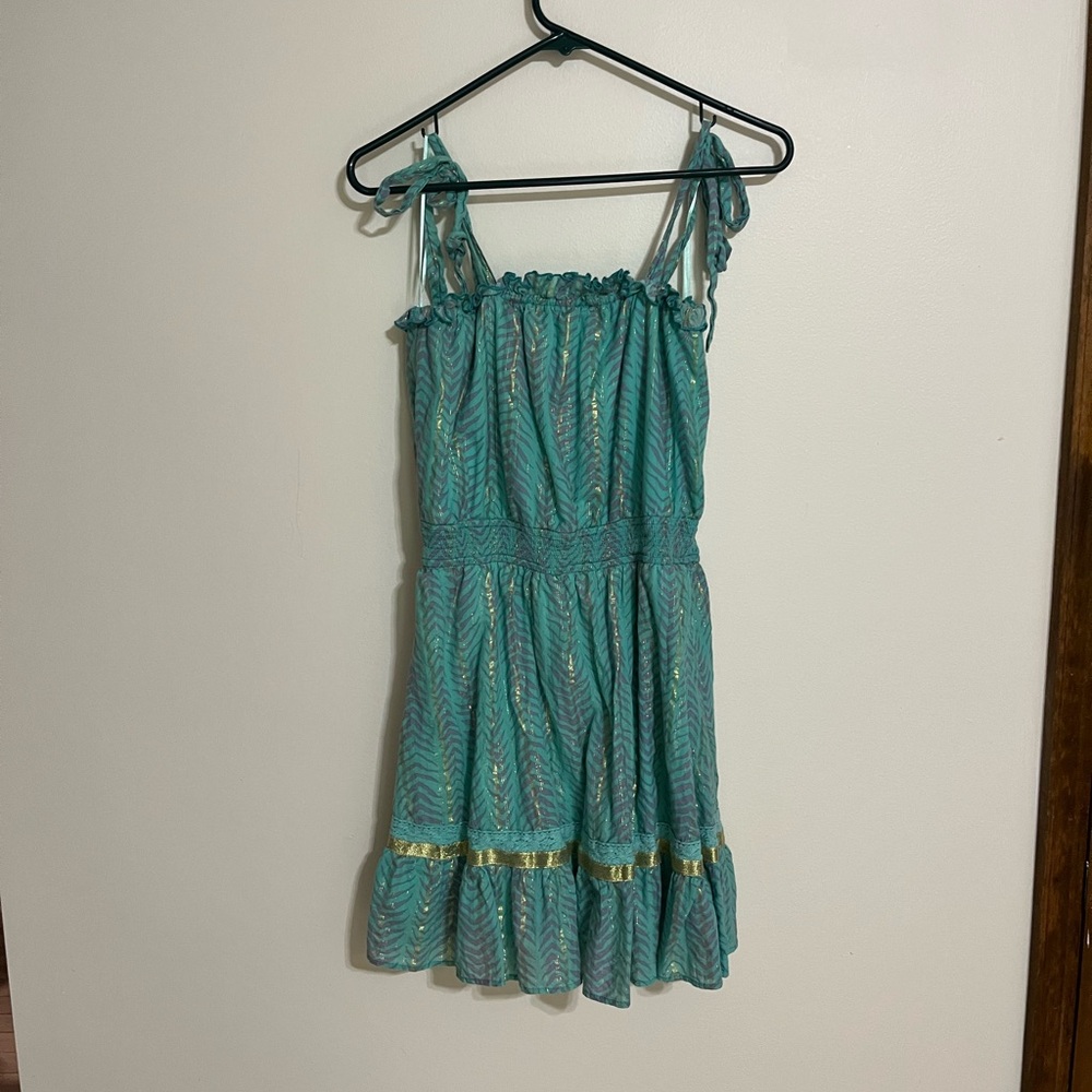 Blue Rain Teal and Gold Mini Dress